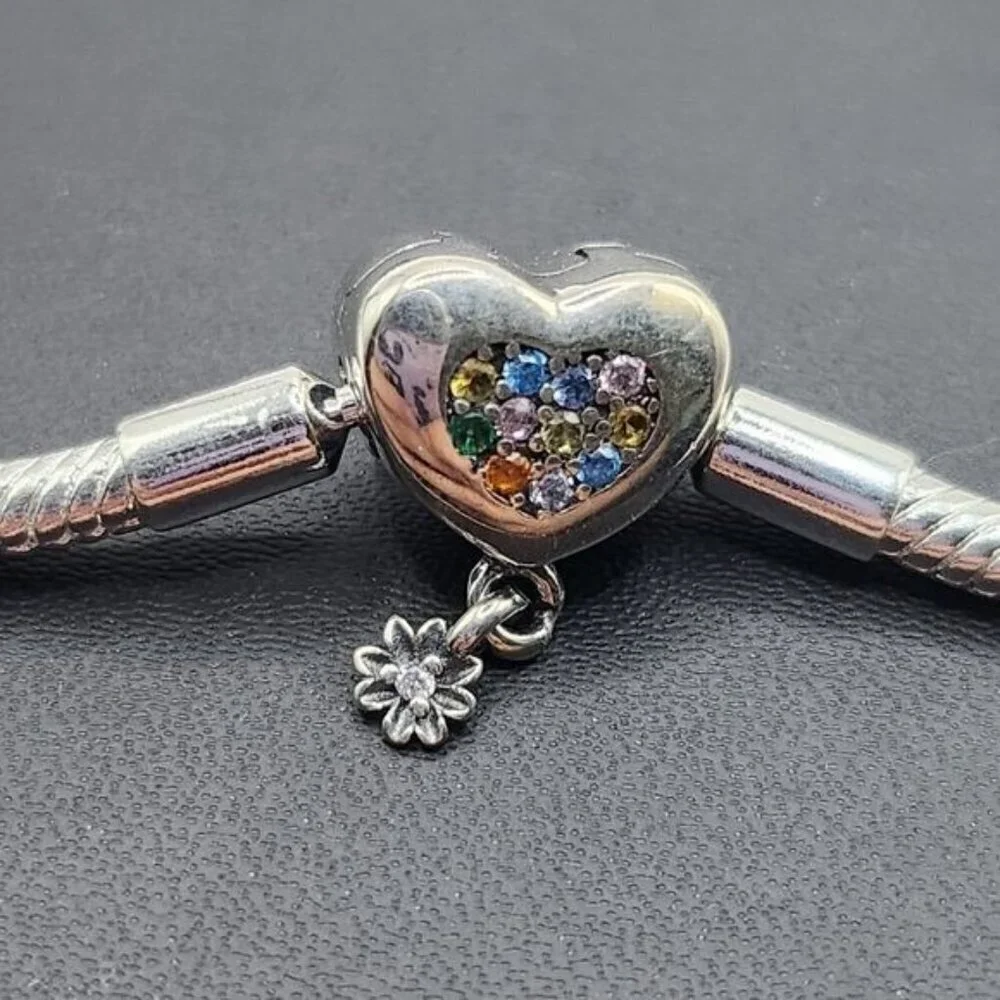 Sparkling Heart Snake Chain Charm Bracelet 7.1‎ in (NWOT)
